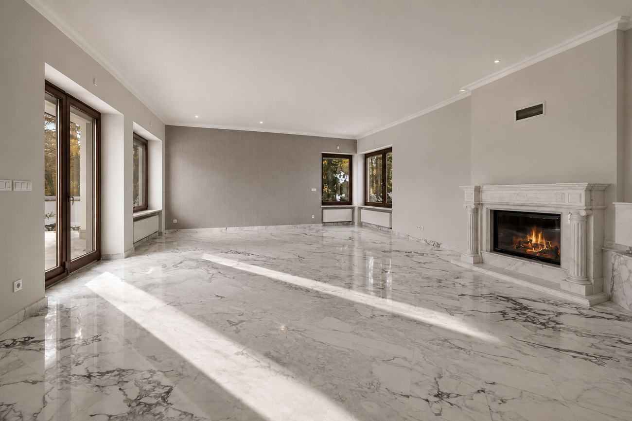Salon przed home stagingiem — puste wnętrze z meblami właściciela